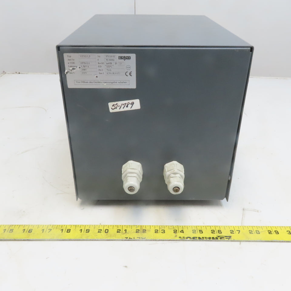 MVB 571110/01 NTG 1.5 Transformer 1.5KVA Pri 208V 7.6V Sec 230V 6.5A 50/60Hz