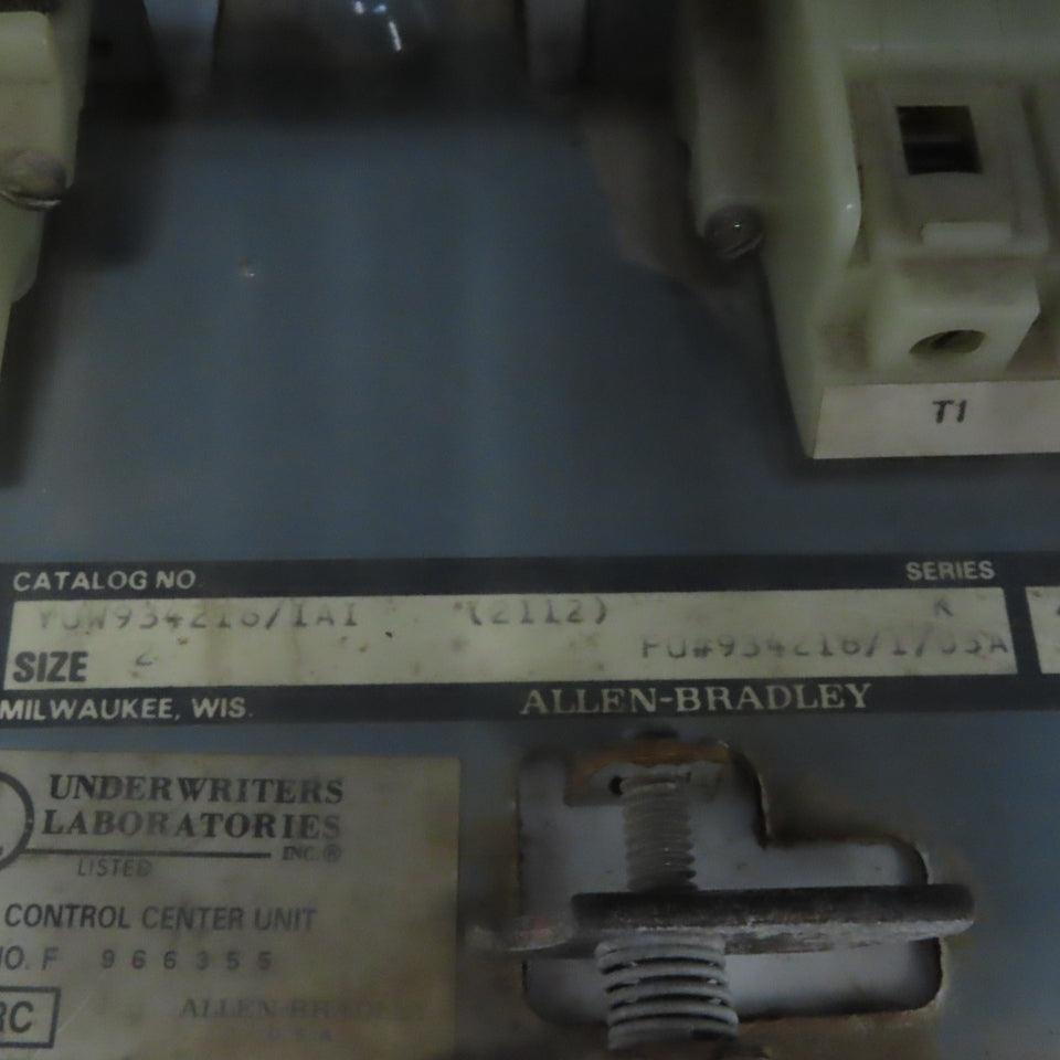 Allen Bradley YUW934216/1AG Size 2 Mcc Motor Starter Bucket 25Hp 480V 3ph 3 Pole