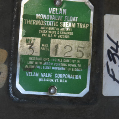 Velan MET 3 Monovalve Float Thermostaic Steam Trap 2" NPT 125PSI