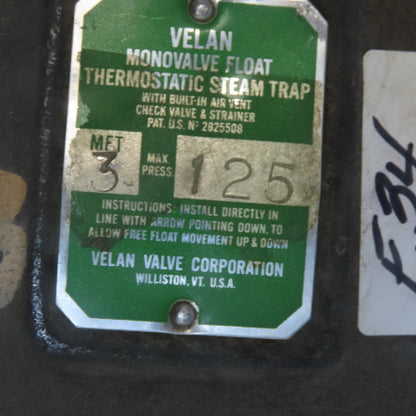 Velan MET 3 Monovalve Float Thermostaic Steam Trap 2" NPT 125PSI