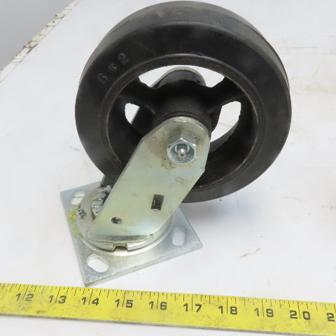 Eqiprite 6"x2" Rubber On Cast Iron Caster (2) Swivel & (2) Straight Set of 4