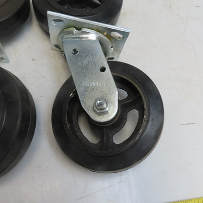 Eqiprite 6"x2" Rubber On Cast Iron Caster (2) Swivel & (2) Straight Set of 4