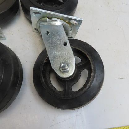 Eqiprite 6"x2" Rubber On Cast Iron Caster (2) Swivel & (2) Straight Set of 4