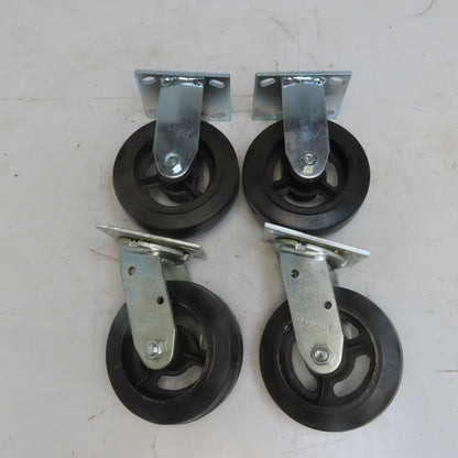 Eqiprite 6"x2" Rubber On Cast Iron Caster (2) Swivel & (2) Straight Set of 4