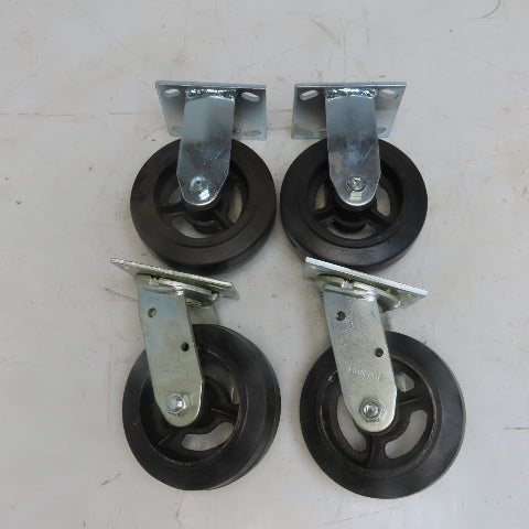 Eqiprite 6"x2" Rubber On Cast Iron Caster (2) Swivel & (2) Straight Set of 4