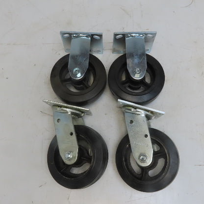 Eqiprite 6"x2" Rubber On Cast Iron Caster (2) Swivel & (2) Straight Set of 4