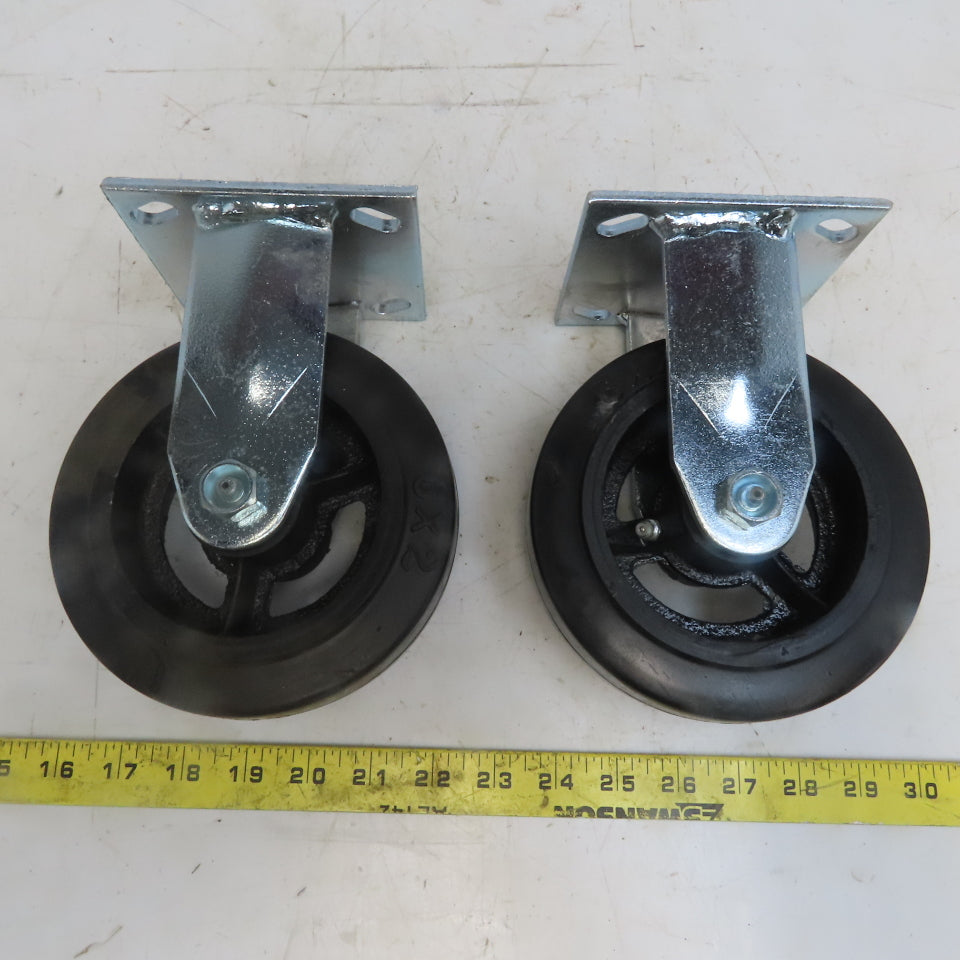Eqiprite 6" x 2" Rubber On Cast Iron Caster Straight 500lb Capacity Set of 2