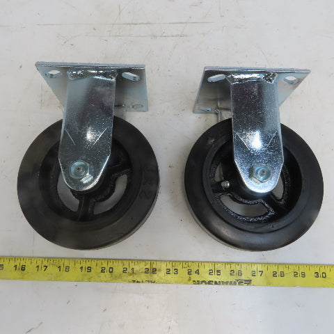 Eqiprite 6" x 2" Rubber On Cast Iron Caster Straight 500lb Capacity Set of 2