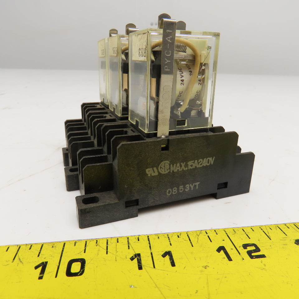 Omron LY1N-D2 24VDC Relay & Socket Base Lot Of 3