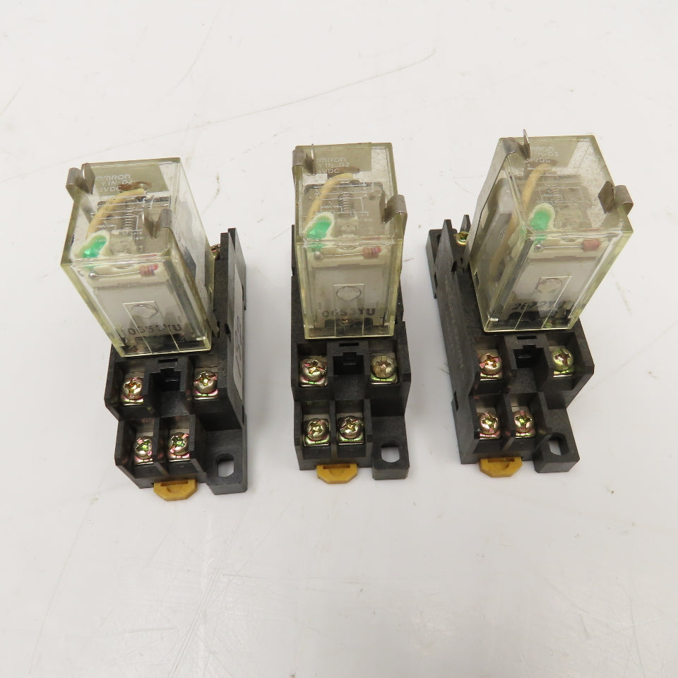Omron LY1N-D2 24VDC Relay & Socket Base Lot Of 3