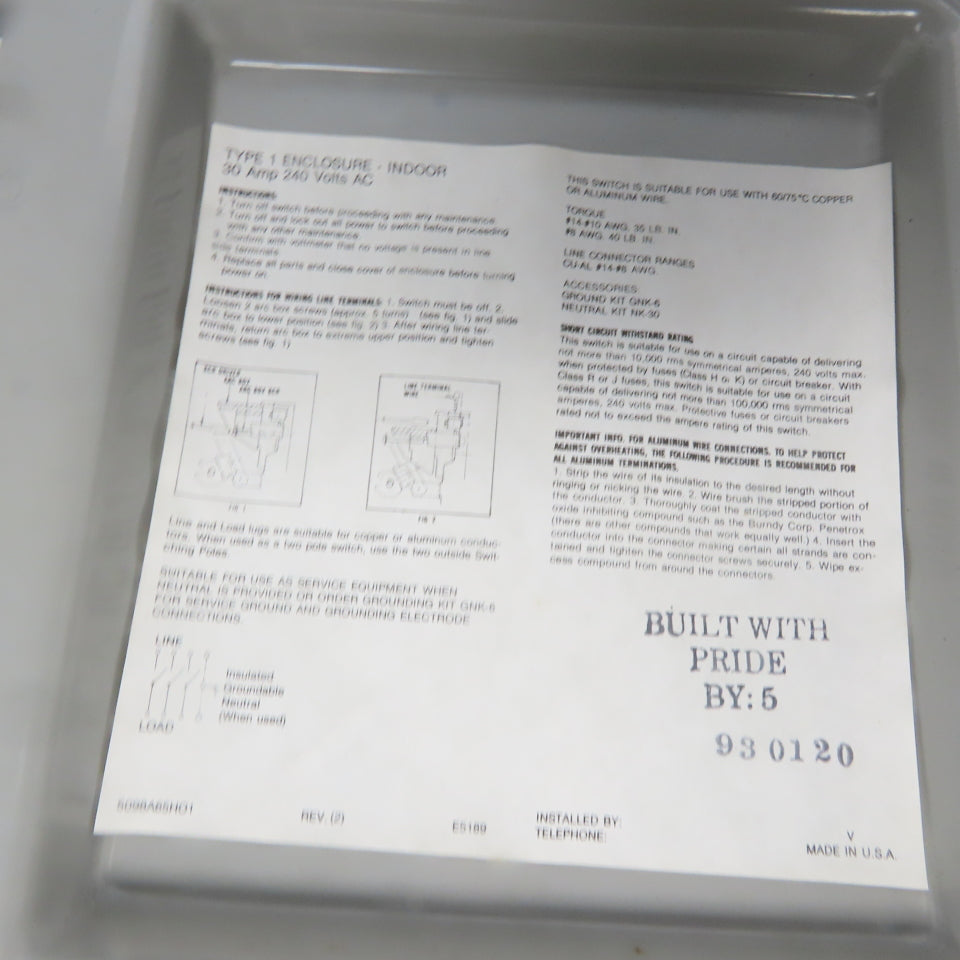 Challenger HD321NFC 30A 240V 3P Non-Fusible Safety Disconnect Switch
