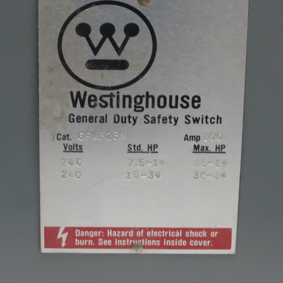 Bryant GFN32N 100A 240V 2 Pole Single Phase Fusible Safety Disconnect Switch