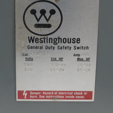 Bryant GFN32N 100A 240V 2 Pole Single Phase Fusible Safety Disconnect Switch