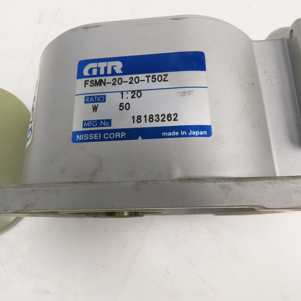 Nissei FSMN-20-20T50Z 20:1 Ratio 200/220V 3Ph Thru Shaft Right Angle Gear Motor