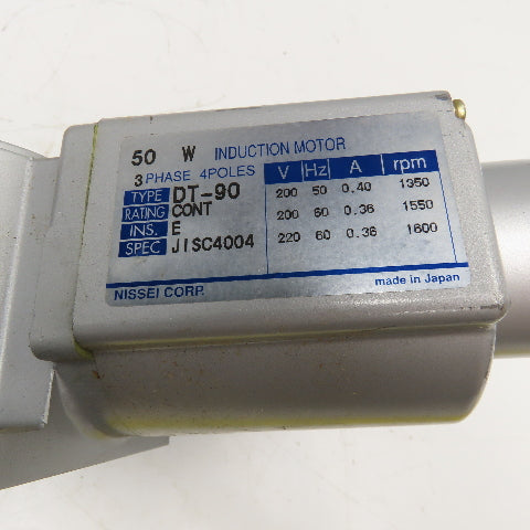 Nissei FSMN-20-20T50Z 20:1 Ratio 200/220V 3Ph Thru Shaft Right Angle Gear Motor