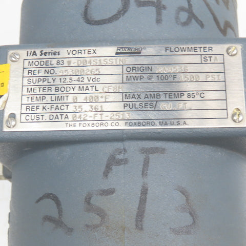 Foxboro 83W-D04S1SSTNF Vortex 4" Flow Meter 12.5-42VDC HAZLOC