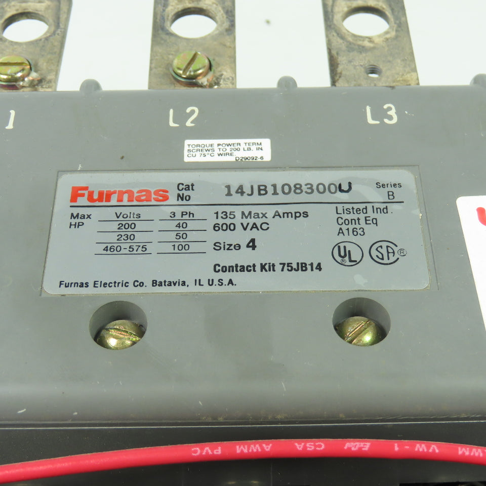 Furnas 14JB108300U 600VAC Size 4 Motor Starter 3Ph 135A 120V Coil