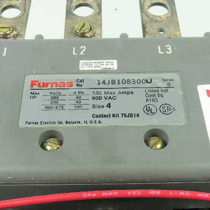 Furnas 14JB108300U 600VAC Size 4 Motor Starter 3Ph 135A 120V Coil