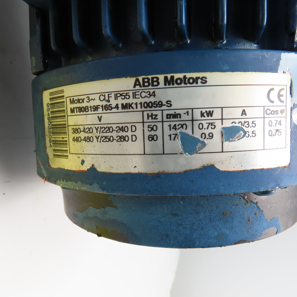 Hydro-Mec Type 22 36.45:1 Ratio Gear Motor .9kW 50/60Hz 49RPM Output Tested