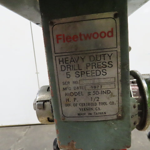 Fleetwood 50-IND 15" Capacity 1/2Hp Bench Mount Drill Press 5 Speed 110V 1Ph