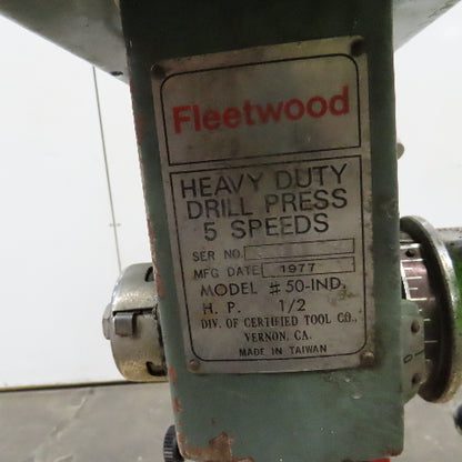 Fleetwood 50-IND 15" Capacity 1/2Hp Bench Mount Drill Press 5 Speed 110V 1Ph