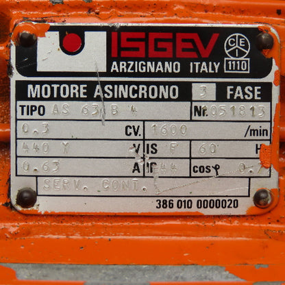 ISGEV AS63B4 .29Hp 1600RPM 440V 3Ph 60Hz Asynchronous Motor