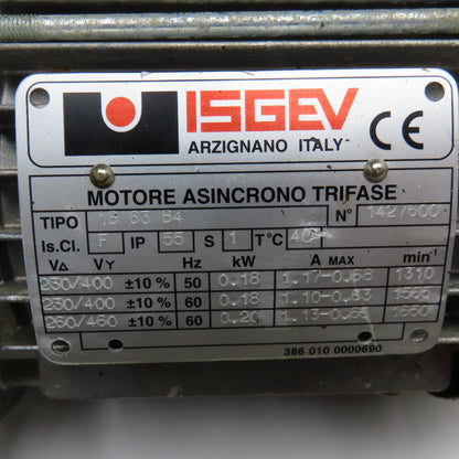 ISGEV 1B63B4 VF44 P1 P63B5 Gear Motor 28:1 Ratio 56RPM 230/460V 50/60Hz