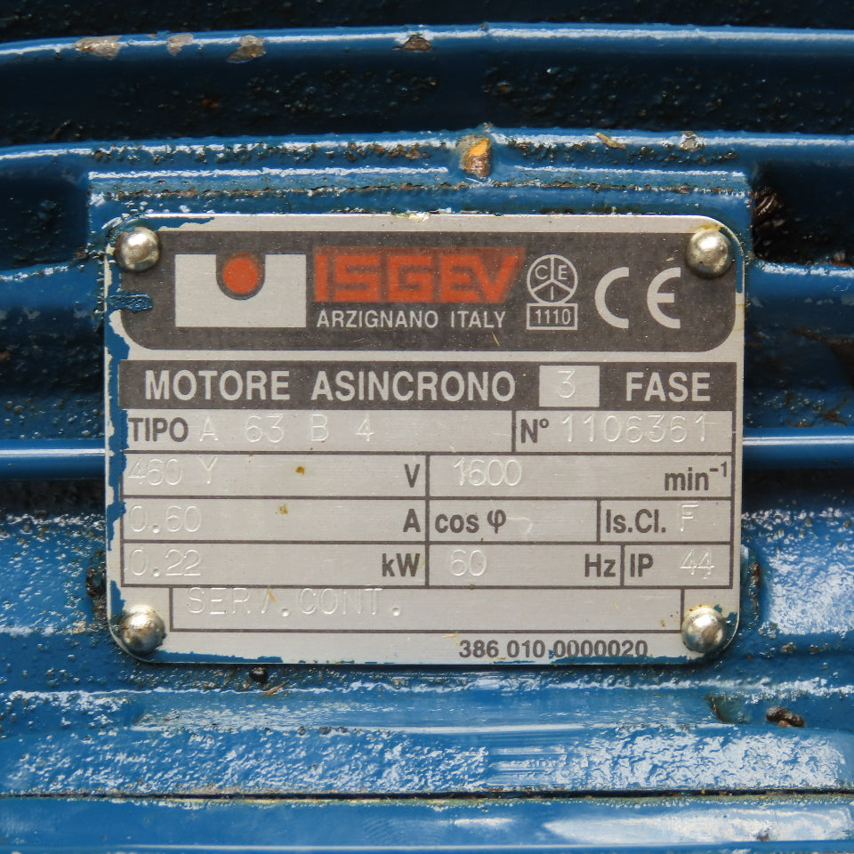 ISGEV A63B4 28:1 Ratio 57RPM Output Gear Motor 460V Y 60Hz .22kW