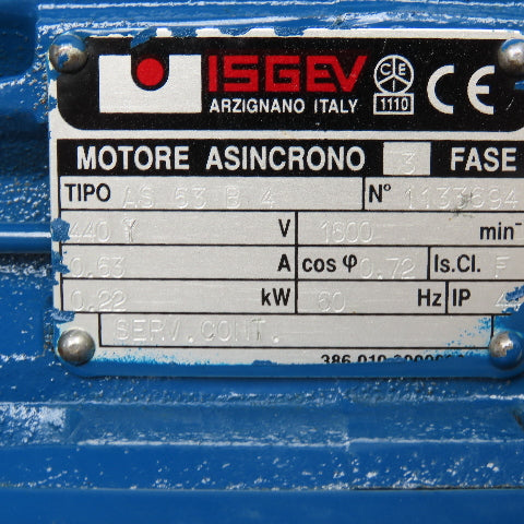 ISGEV AS63B4 28:1 Ratio 57RPM Output Gear Motor 0.22kW 440YV 60Hz