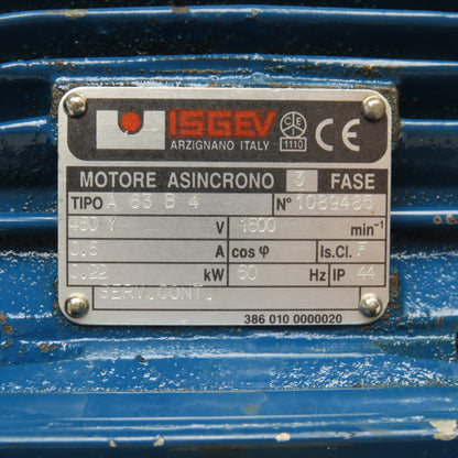 ISGEV A63B4 28:1 Ratio 57RPM Output Gear Motor 460V Y 60Hz 0.22kW