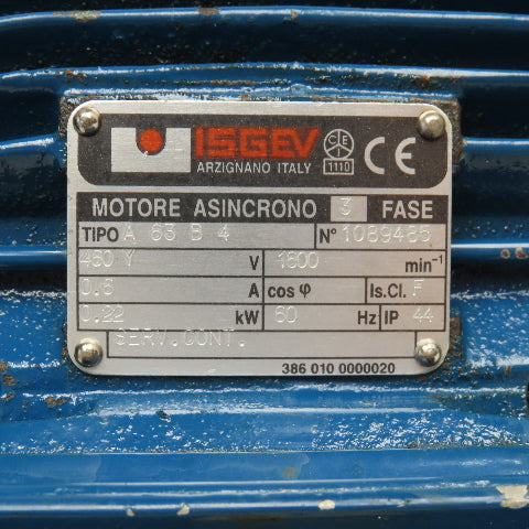 ISGEV A63B4 28:1 Ratio 57RPM Output Gear Motor 460V Y 60Hz 0.22kW