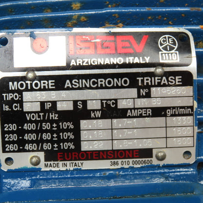 ISGEV A63B4 28:1 Ratio 57RPM Output Gear Motor 230/460V 3Ph 0.18/22kW