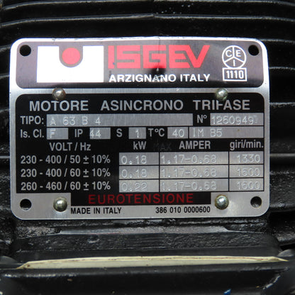 ISGEV A63B4 28:1 Ratio 57RPM Output Gear Motor 230/460V 3Ph 0.18/22kW