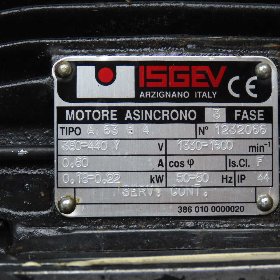 ISGEV A63B4 28:1 Ratio 57RPM Output Gear Motor 380-440V Y 3Ph 0.18/22kW 50/60Hz
