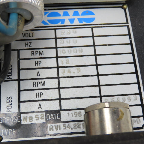 Komo RV154.22 230V 300Hz 18,000 RPM 12Hp Spindle ER40 From VR512 Tested