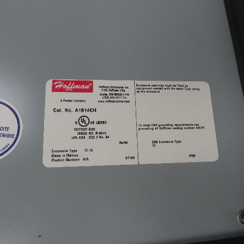 A1614CH 16"x14"x6" Electrical Enclosure With Back Plate
