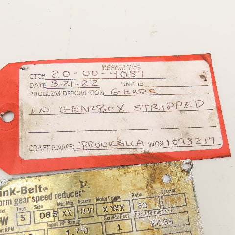 Link Belt Model MW 60:1 Ratio Size 085 Dual Shaft Output Gear Box Part/Repair