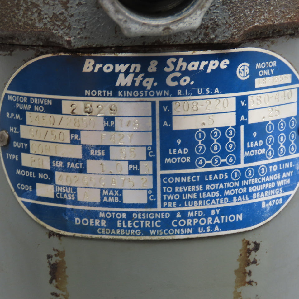 Brown & Sharpe 40265GA752 1/8Hp 208-440V Coolant Pump 8 Gallon Tank