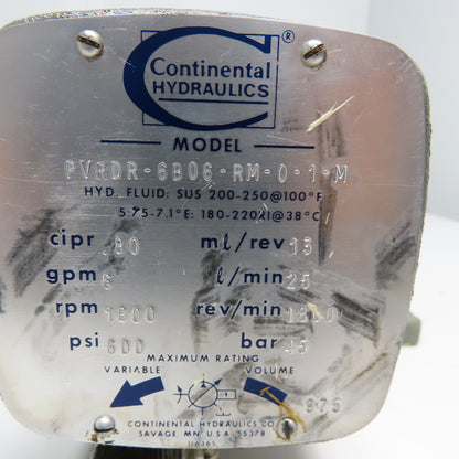 Continental PVRDR-6B06-RM-0-1-M 2Hp 230/460V Variable Volume Hydraulic Pump