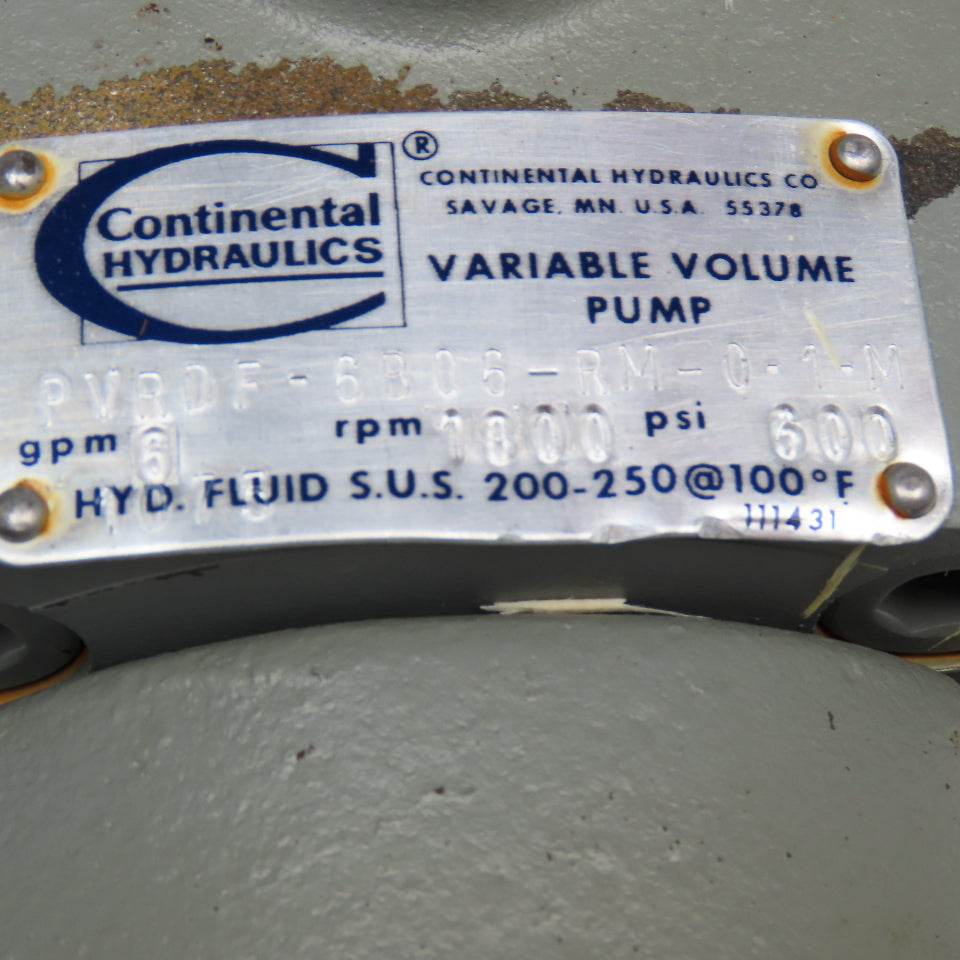 Continental PVRDR-6B06-RM-0-1-M 2Hp 230/460V Variable Volume Hydraulic Pump
