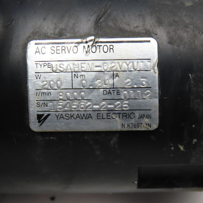Yaskawa USAHEM-02VYU11 200W 8000RPM AC Servo Motor 0.24Nm 2.3A 14mm Shaft