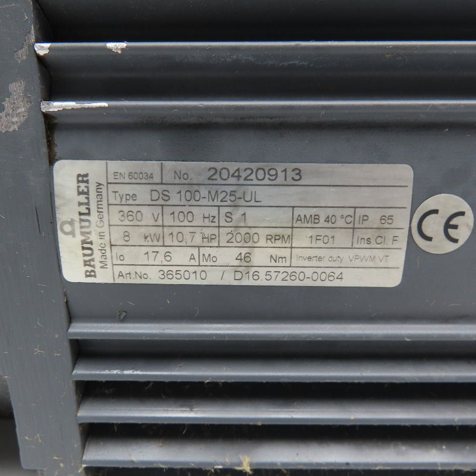 Baumuller DS 100-M25-UL 8kW 2000RPM 360V 3Ph Synchronous Motor Parts/Repair