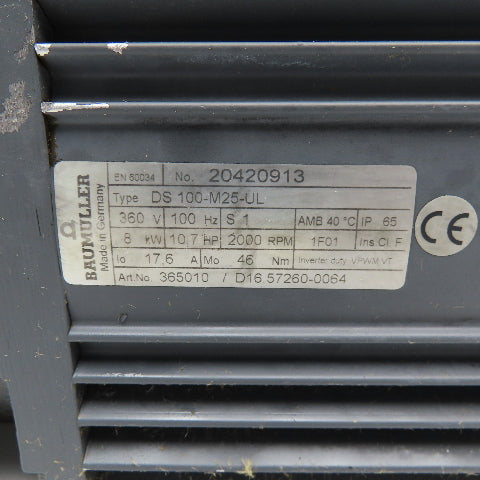 Baumuller DS 100-M25-UL 8kW 2000RPM 360V 3Ph Synchronous Motor Parts/Repair