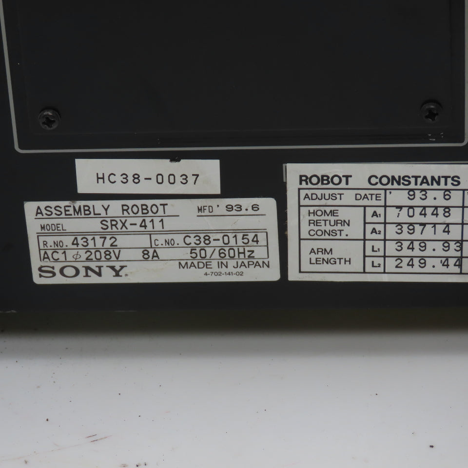 Sony SXR-411 208V Assembly Robot Controller 50/60Hz 8A