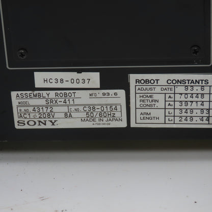 Sony SXR-411 208V Assembly Robot Controller 50/60Hz 8A