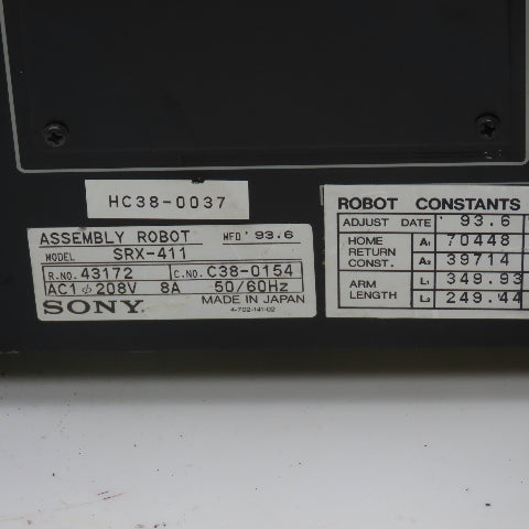 Sony SXR-411 208V Assembly Robot Controller 50/60Hz 8A