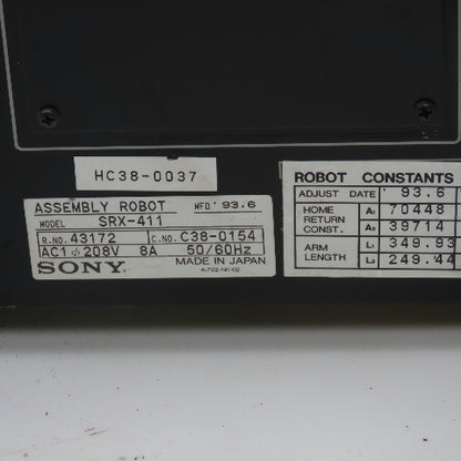 Sony SXR-411 208V Assembly Robot Controller 50/60Hz 8A