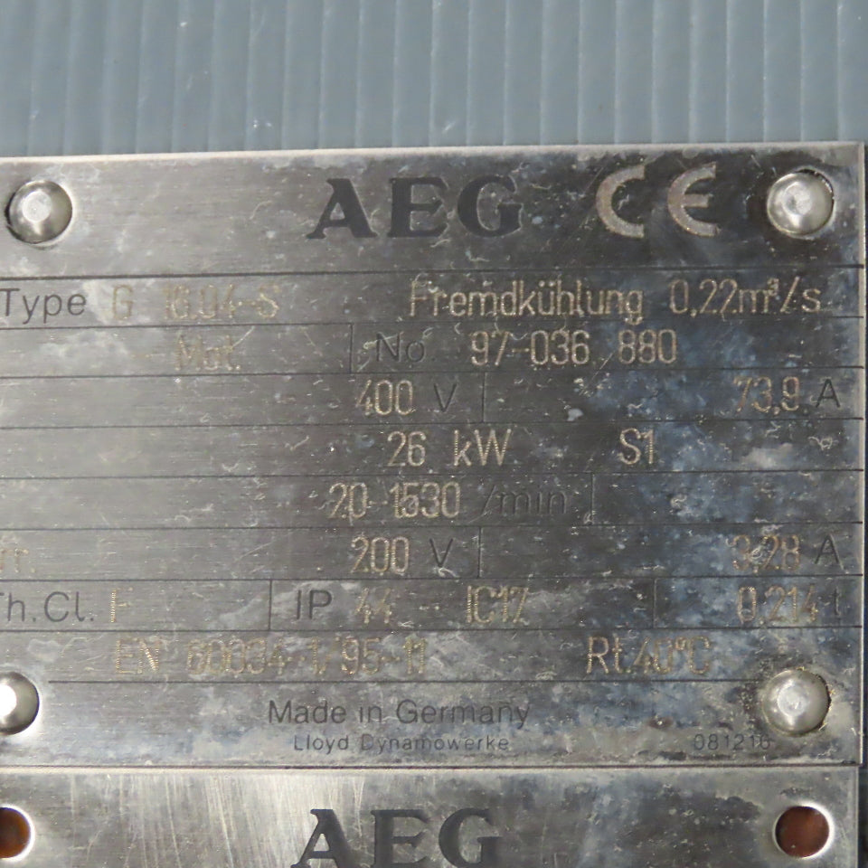 AEG G16.04-S 26kW 400V 20-1530RPM Motor W/ Encoder