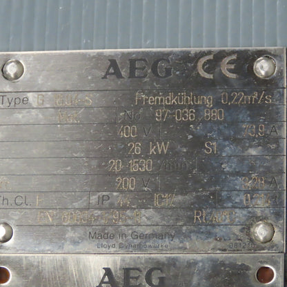 AEG G16.04-S 26kW 400V 20-1530RPM Motor W/ Encoder