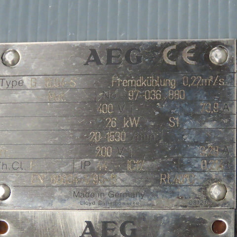 AEG G16.04-S 26kW 400V 20-1530RPM Motor W/ Encoder